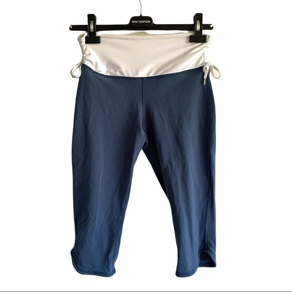 LULULEMON Capri Cropped Yoga Leggings Tights Gathered Tie Side Blue White 6 - Picture 2 of 7